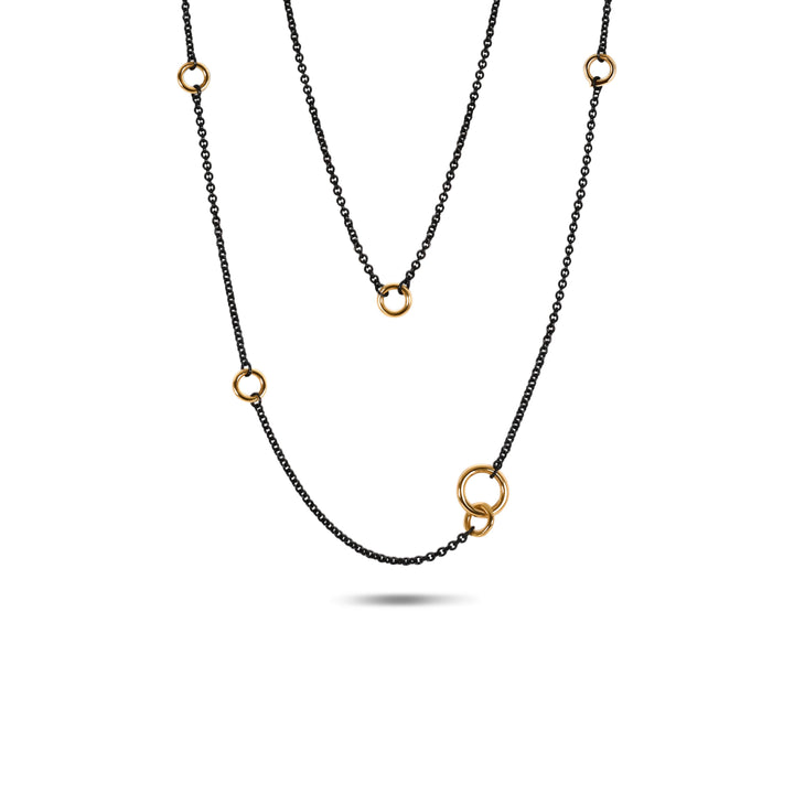 Loving Chain Wrap Necklace in 18K Gold and Blackened Sterling Silver