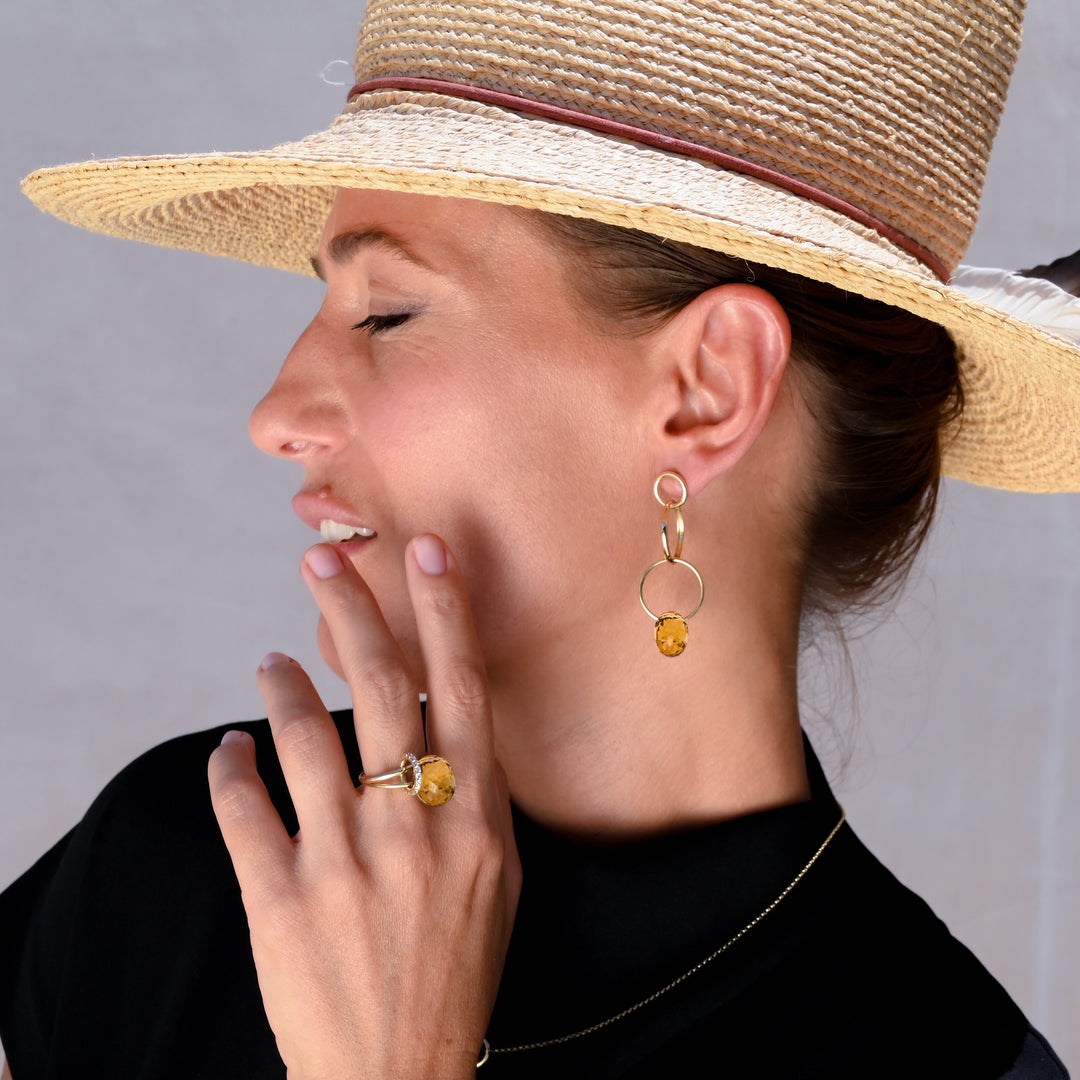 Gypsy Charmer Long Hoop Earrings with Citrine in 18K Gold