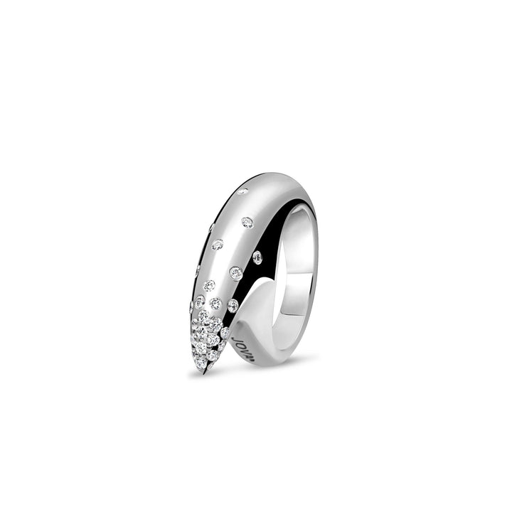 Medium Crescent Diamond Disperse Ring Silver