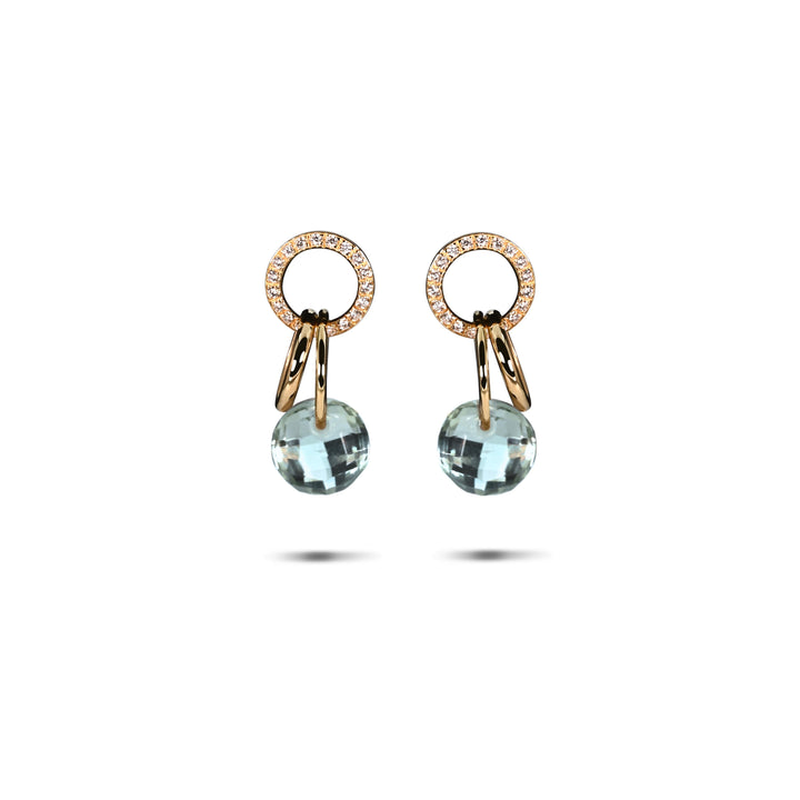 Mini Charmer Diamond Pave Earrings with Aquamarine in 18K Gold