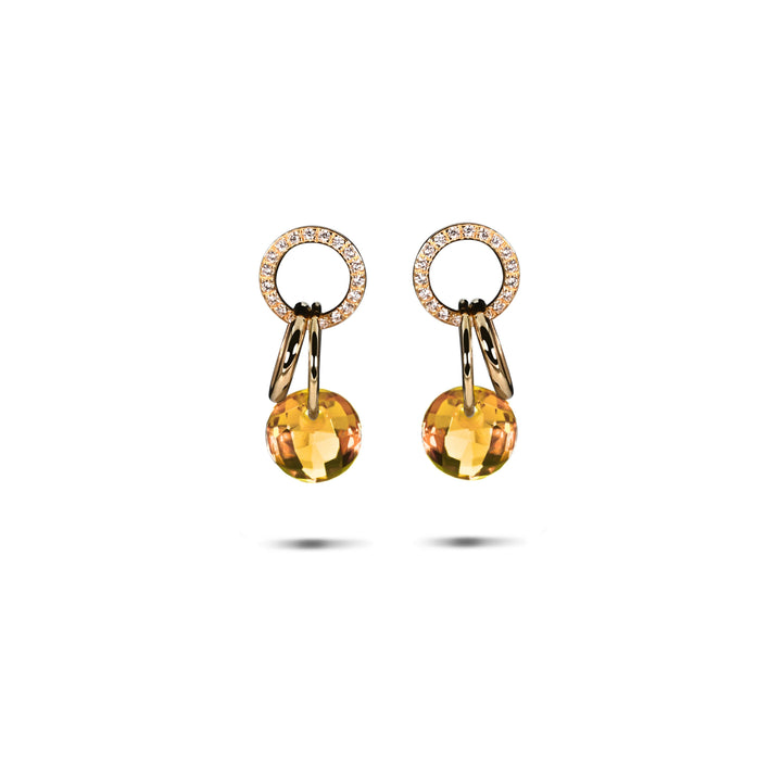 Mini Charmer Diamond Pave Earrings with Citrine in 18K Gold