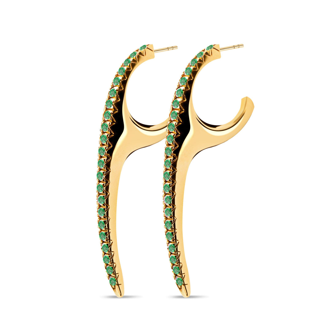 Medium Slice Emerald Hoops 18K