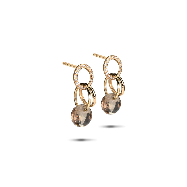 Mini Charmer Diamond Pave Earrings with Smokey Topaz in 18K Gold