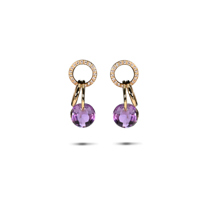 Mini Charmer Diamond Pave Earrings with Amethyst in 18K Gold