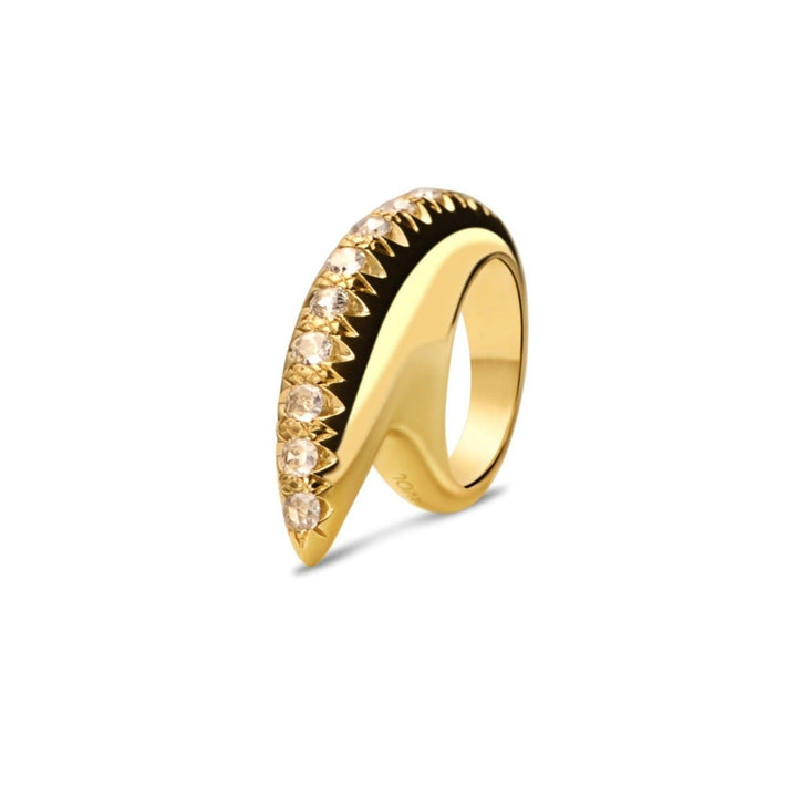 Large Crescent Diamond Ridge Ring "Dragon Tail" - 18K