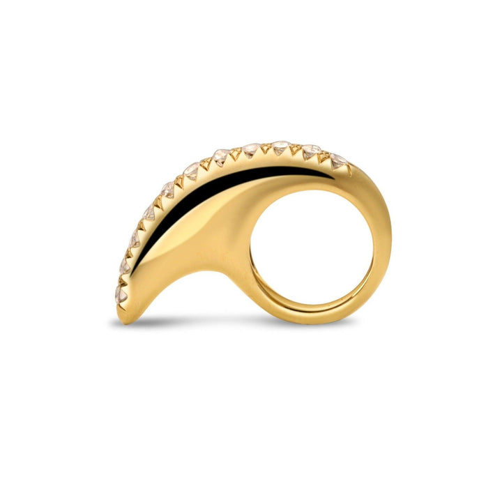 Large Crescent Diamond Ridge Ring "Dragon Tail" - 18K