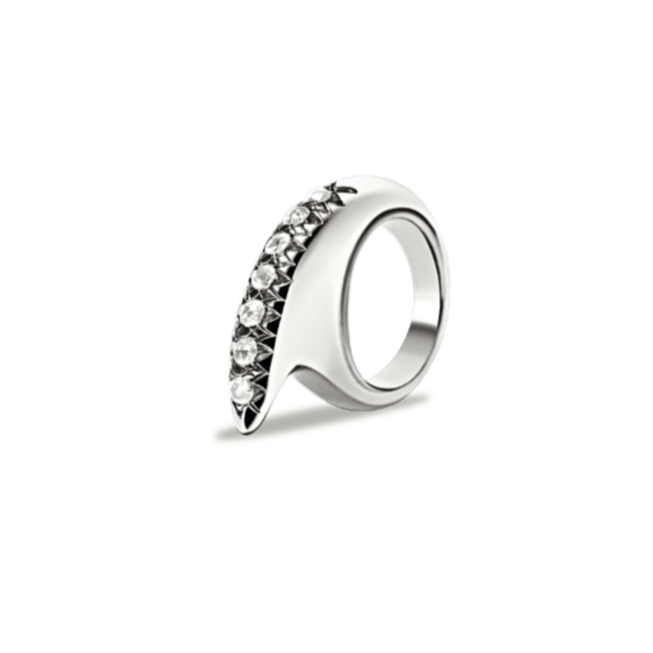 Medium Crescent Diamond Ridge Ring Silver