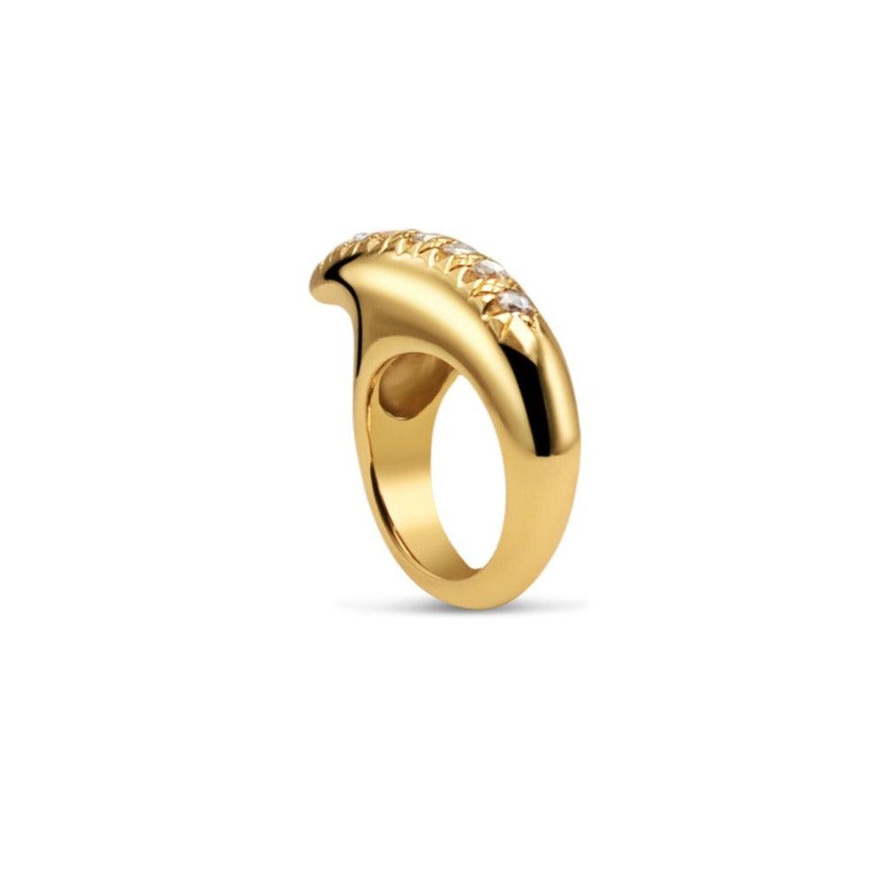 Medium Crescent Diamond Ridge Ring 18K