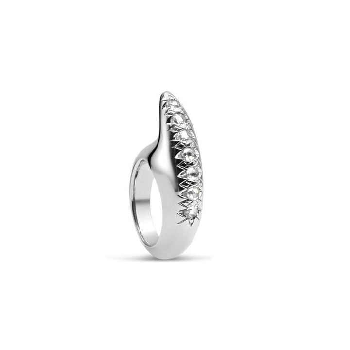 Medium Crescent Diamond Ridge Ring Silver