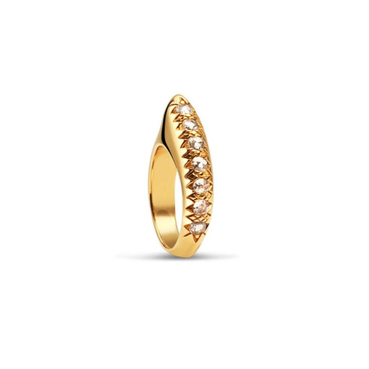 Small Crescent Diamond Ridge Ring 18K