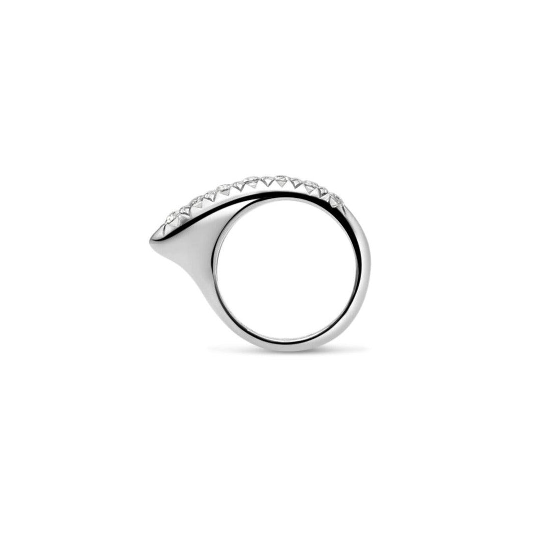 Small Crescent Diamond Ridge Ring Silver