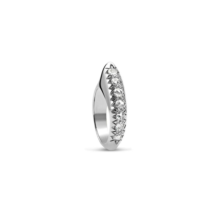 Small Crescent Diamond Ridge Ring Silver