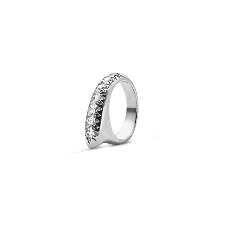 Small Crescent Diamond Ridge Ring Silver