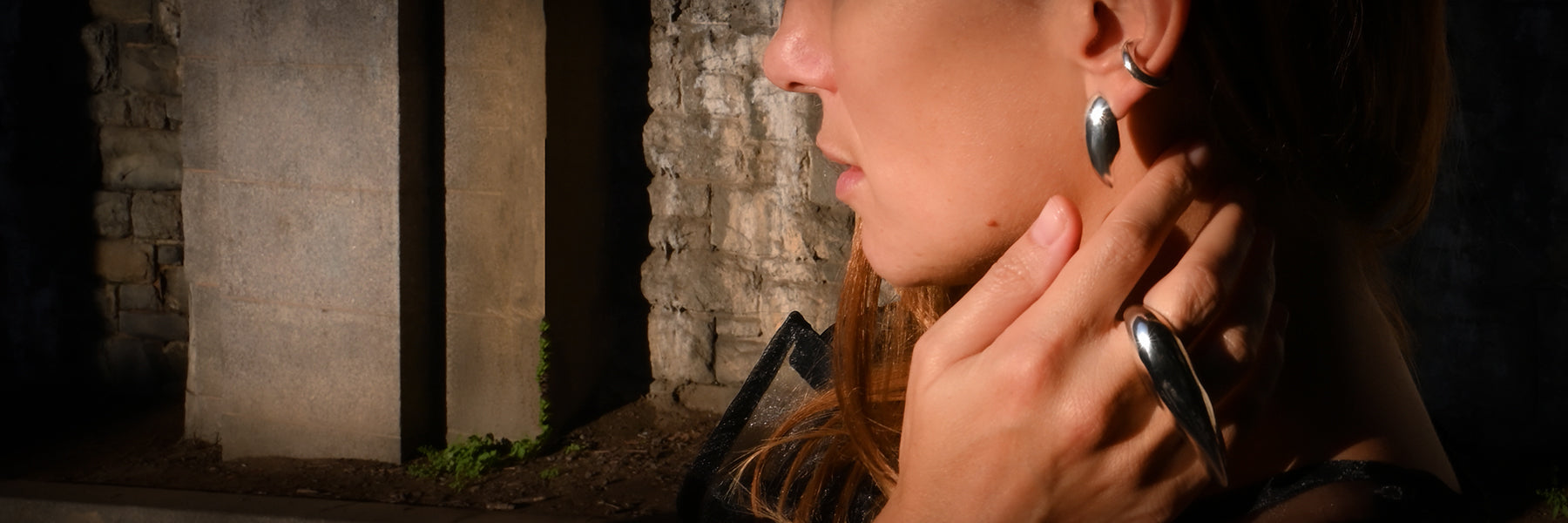 sterling silver sculptural claw earring and earcuff worn on model - Jovana Djuric New York