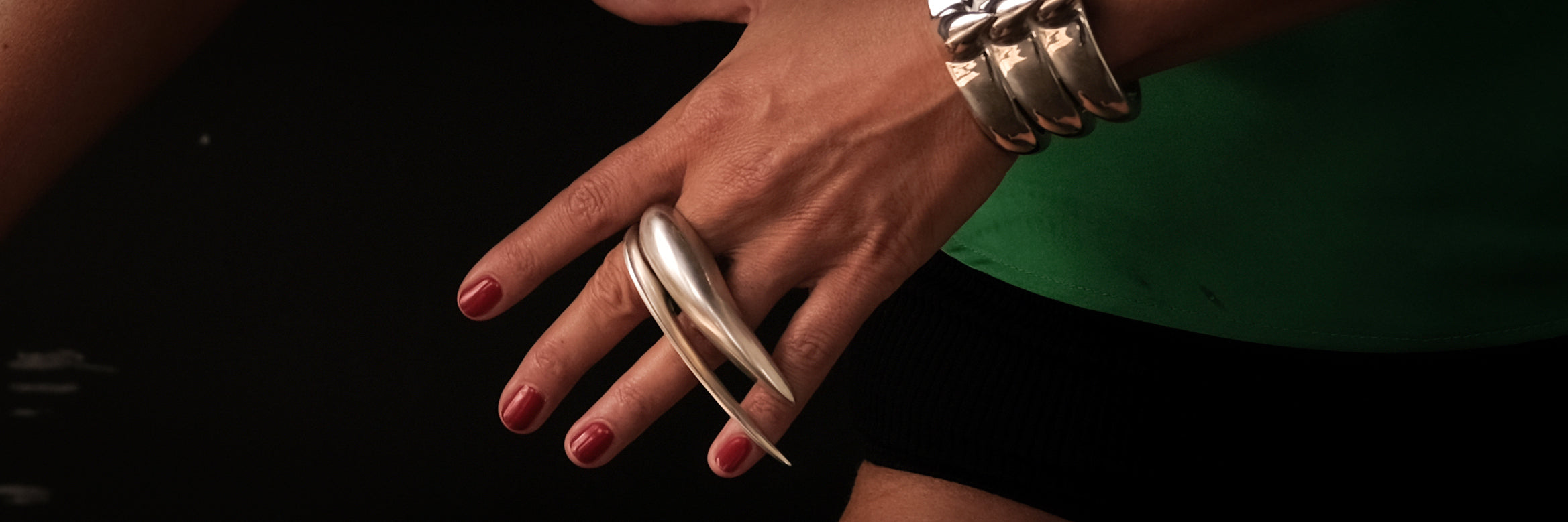 Jovana Djuric sterling silver Slice rings stacked across multiple fingers - New York