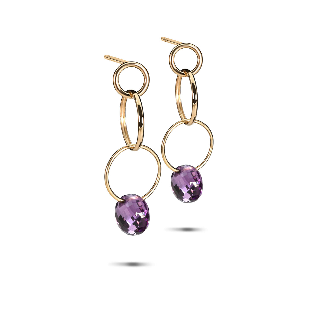 Gypsy Charmer Long Hoop Earrings with Amethyst in 18K Gold