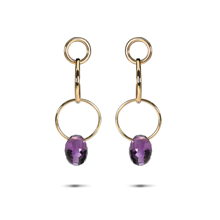 Gypsy Charmer Long Hoop Earrings with Amethyst in 18K Gold