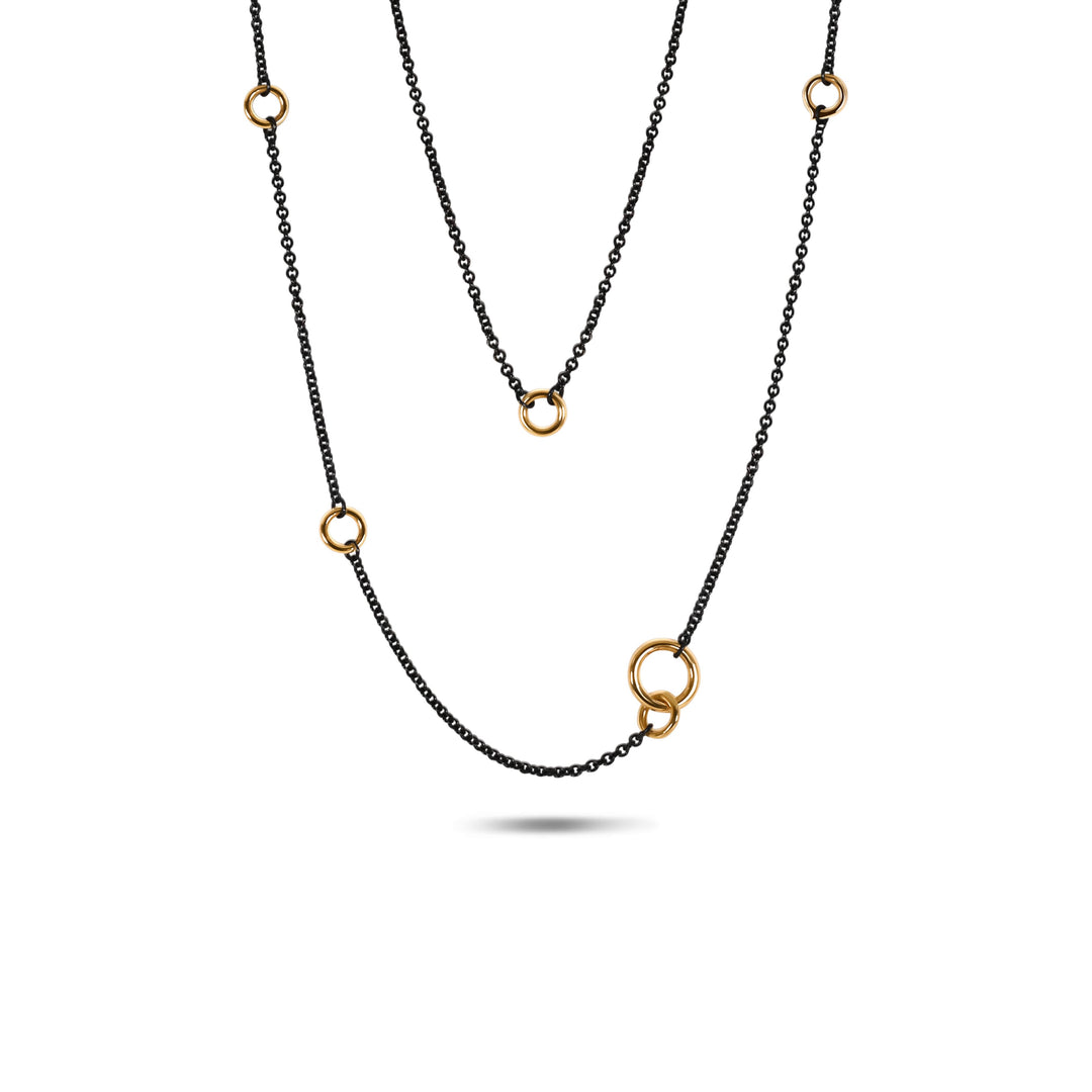 Loving Chain Wrap Necklace in 18K Gold and Blackened Sterling Silver