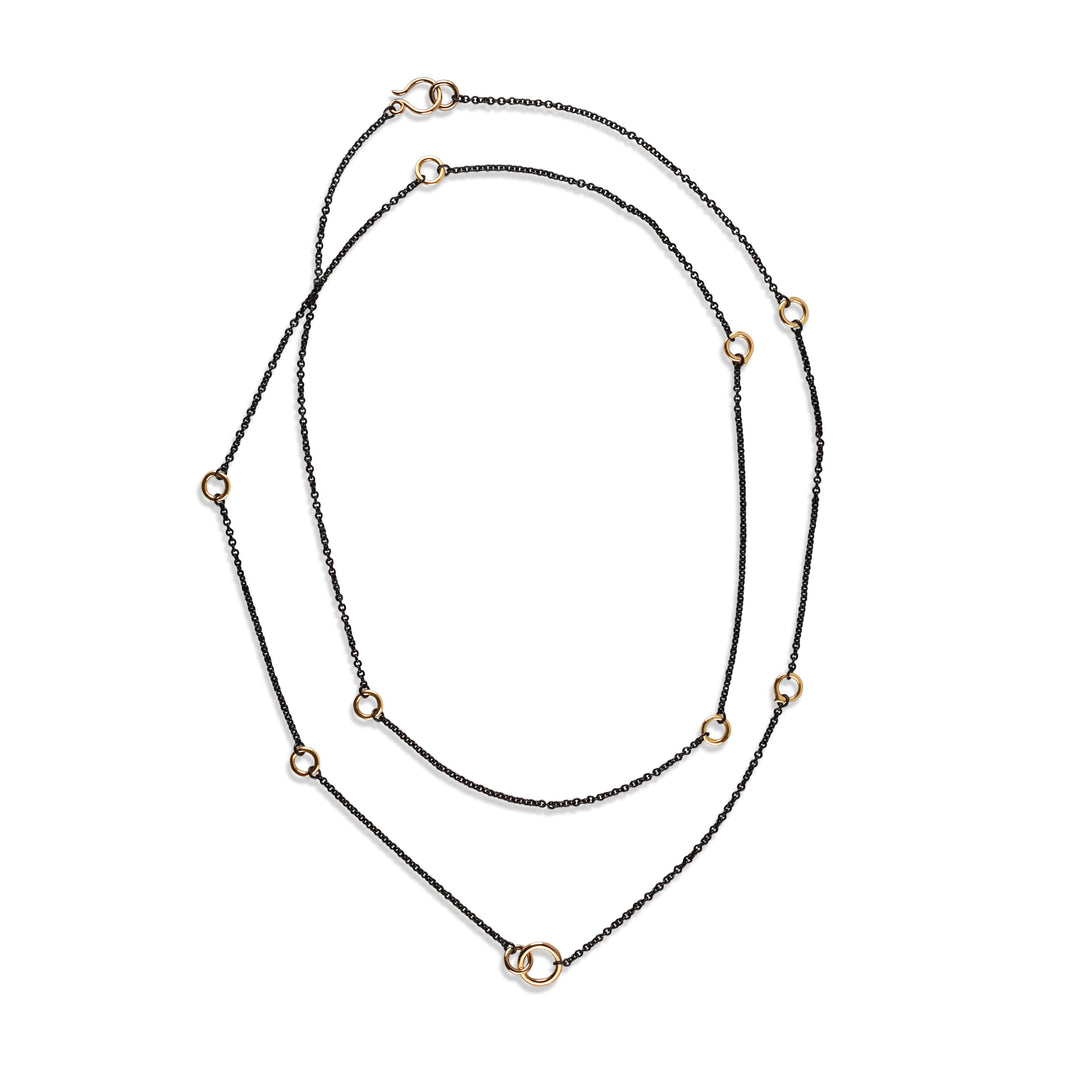 Loving Chain Wrap Necklace in 18K Gold and Blackened Sterling Silver