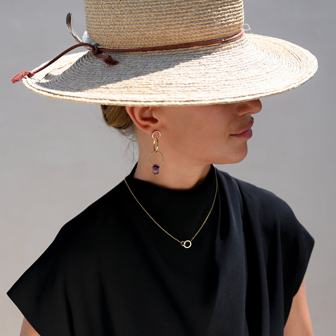 Gypsy Charmer Long Hoop Earrings with Amethyst in 18K Gold