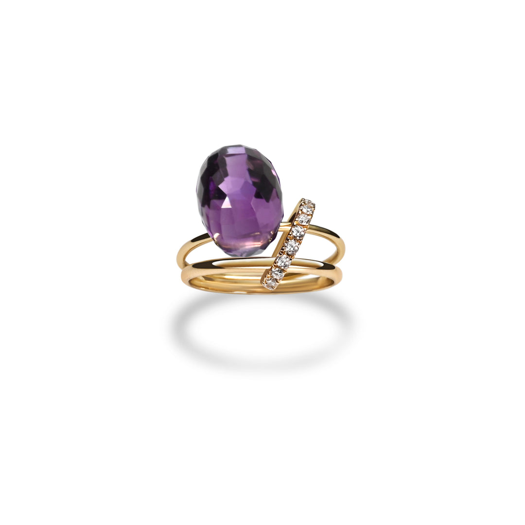 Gypsy Charmer Diamond Pave Ring with Amethyst in 18K Gold