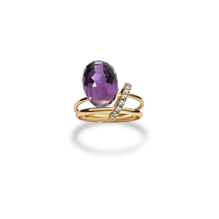 Gypsy Charmer Diamond Pave Ring with Amethyst in 18K Gold