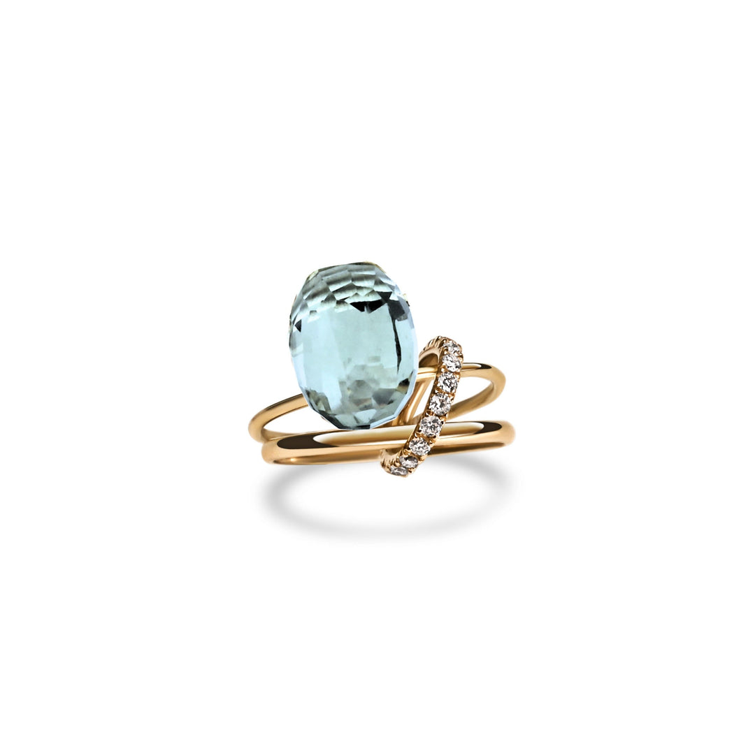 Gypsy Charmer Diamond Pave Ring with Aquamarine in 18K Gold