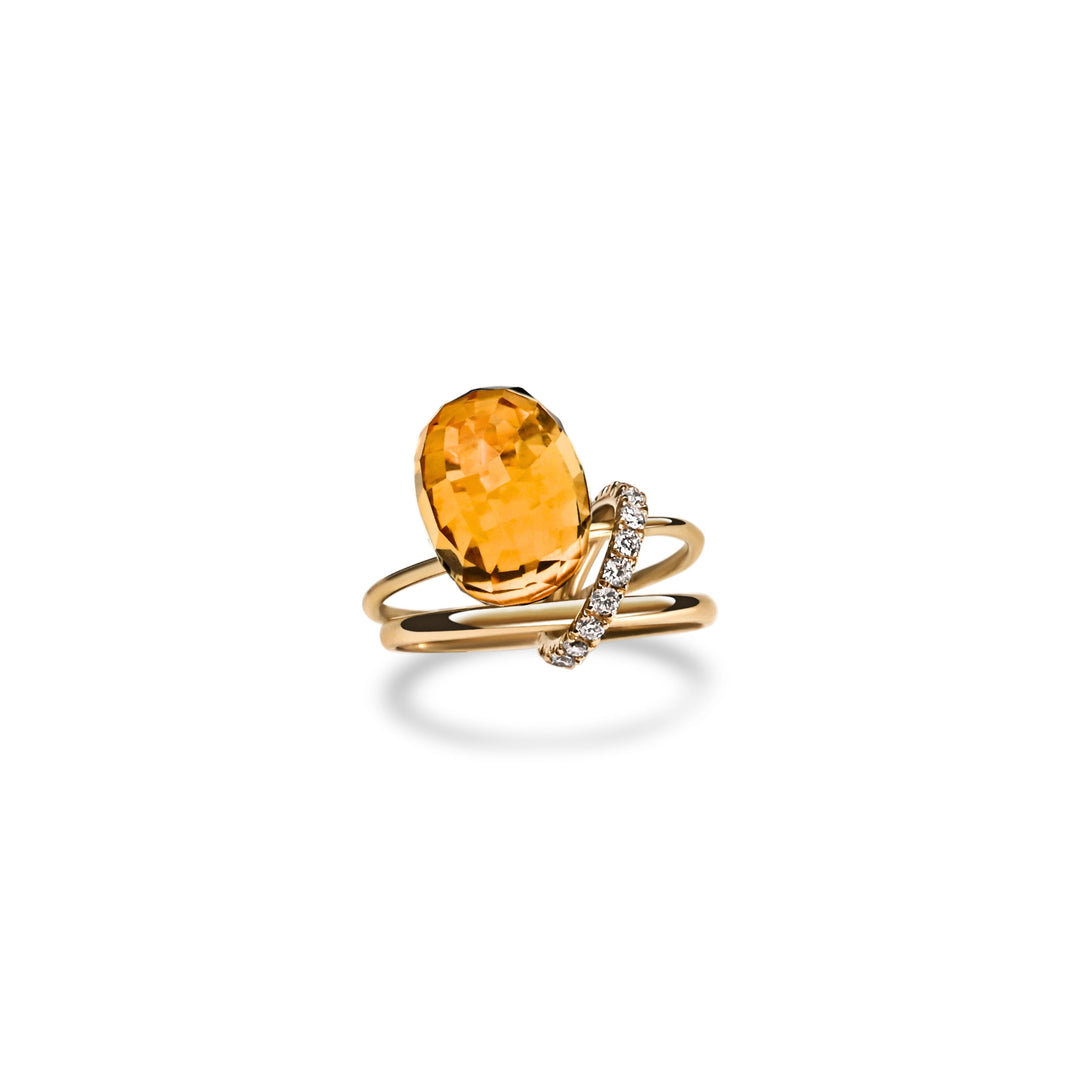 Gypsy Charmer Diamond Pave Ring with Citrine in 18K Gold
