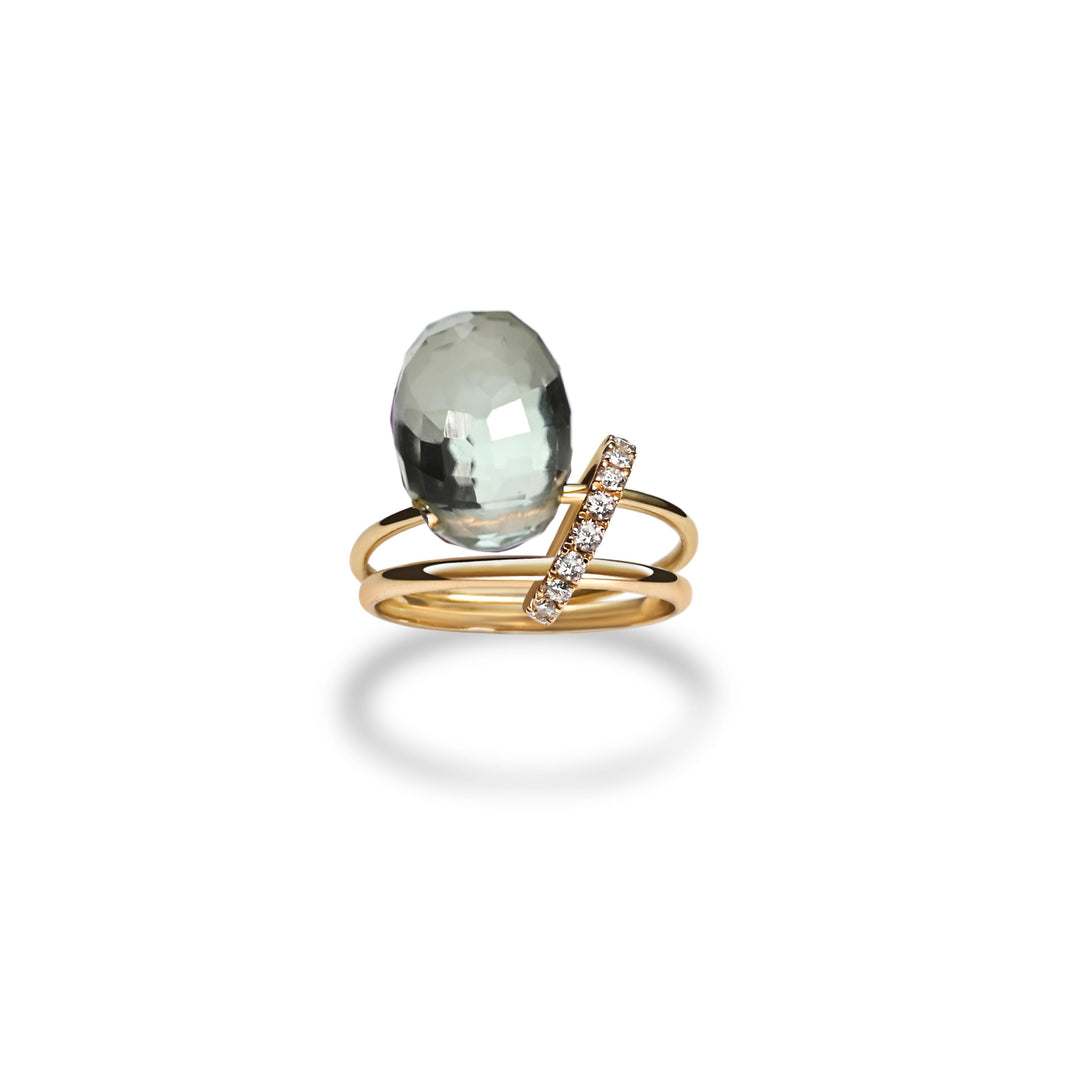 Gypsy Charmer Diamond Pave Ring with Green Amethyst in 18K Gold