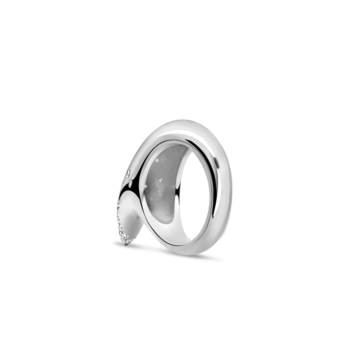 Medium Crescent Diamond Disperse Ring Silver