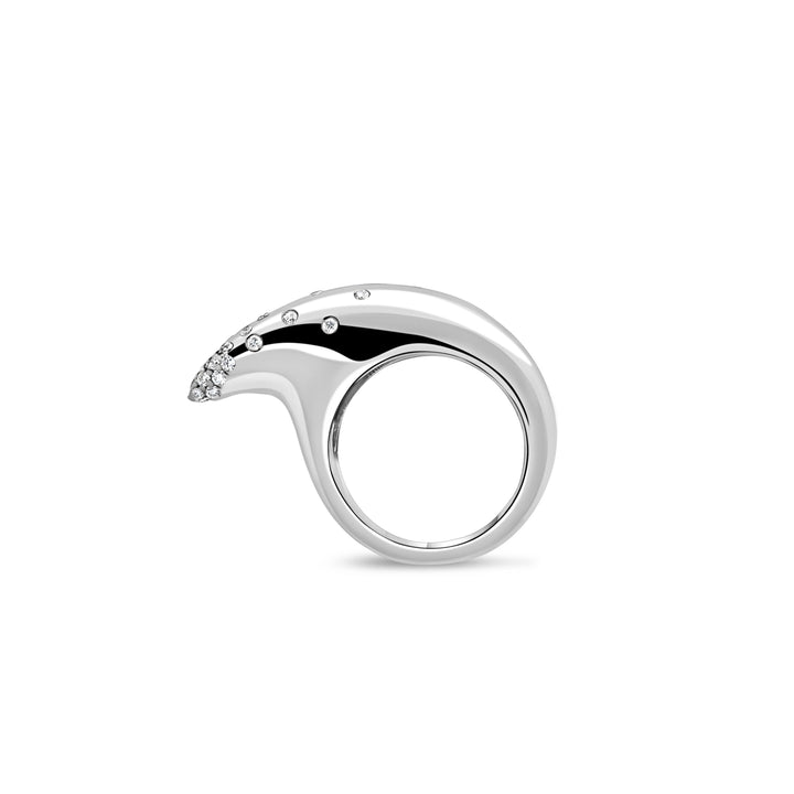 Medium Crescent Diamond Disperse Ring Silver