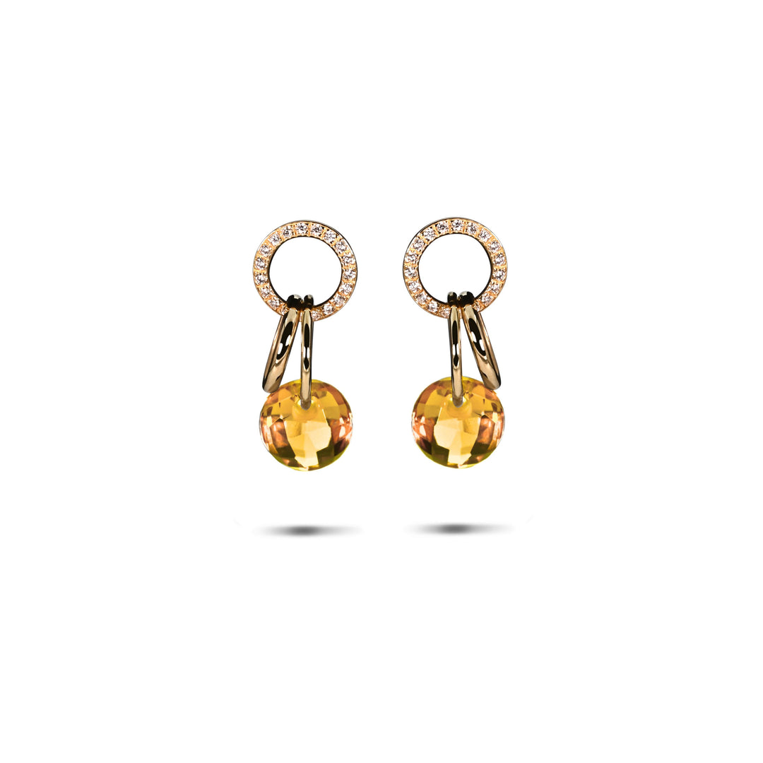 Mini Charmer Diamond Pave Earrings with Citrine in 18K Gold