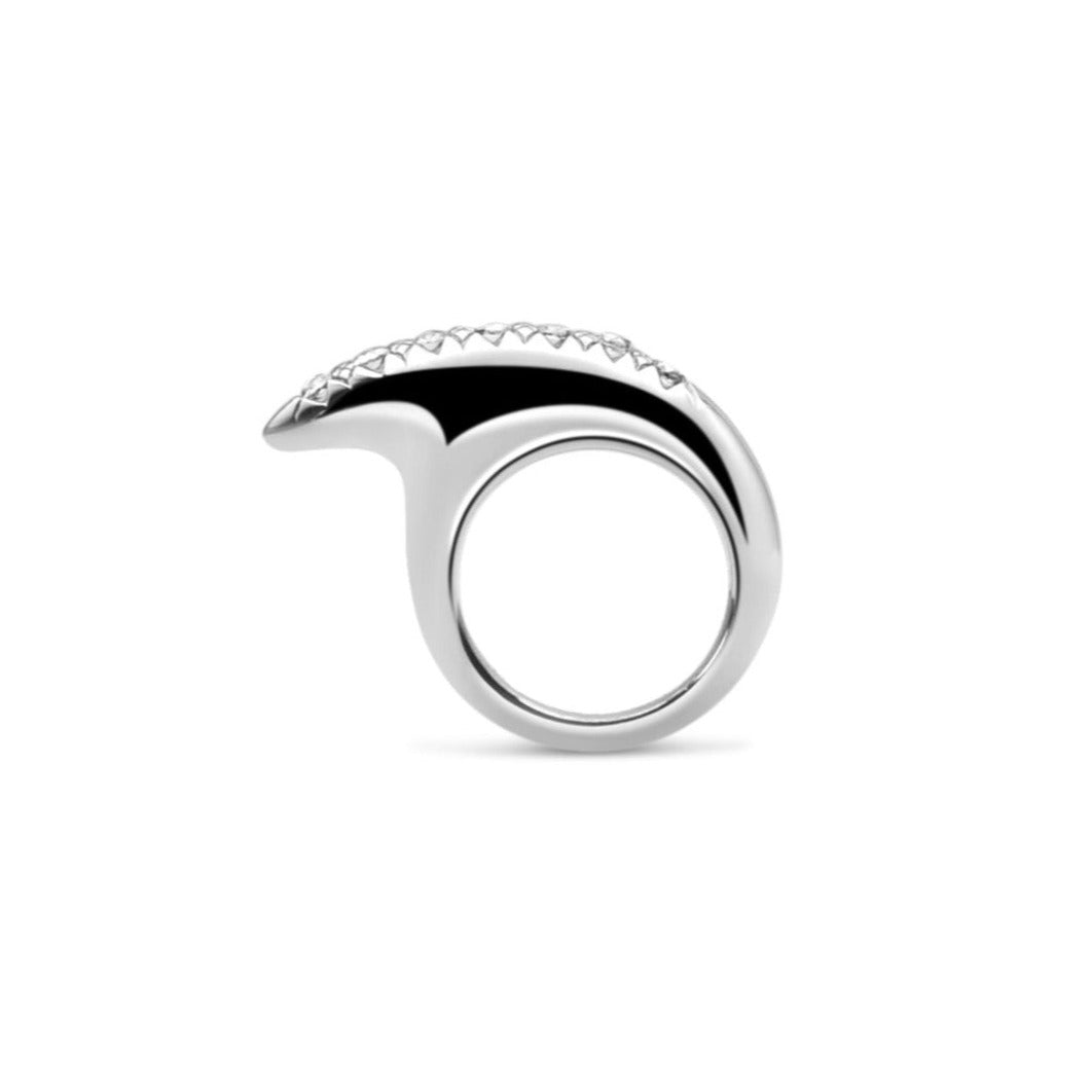 Medium Crescent Diamond Ridge Ring Silver