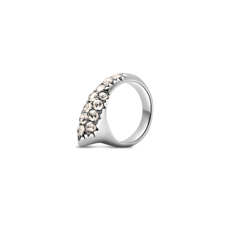 Small Crescent Diamond Moss Ring Silver