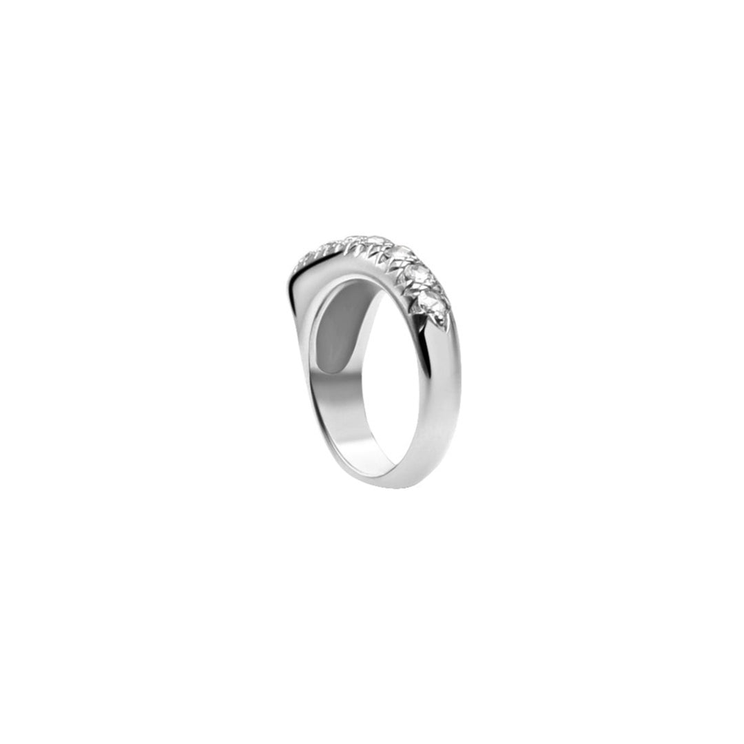 Small Crescent Diamond Ridge Ring Silver
